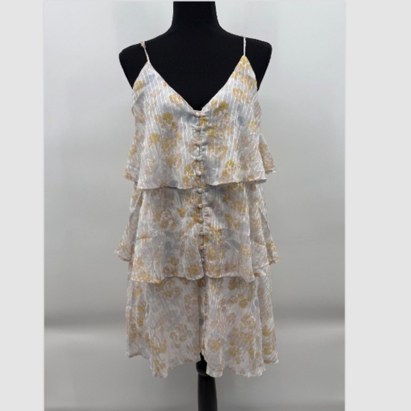 Storia Dress Women Medium White Ruffle Layered Sleeveless Sheer Floral Neutral - Picture 1 of 10